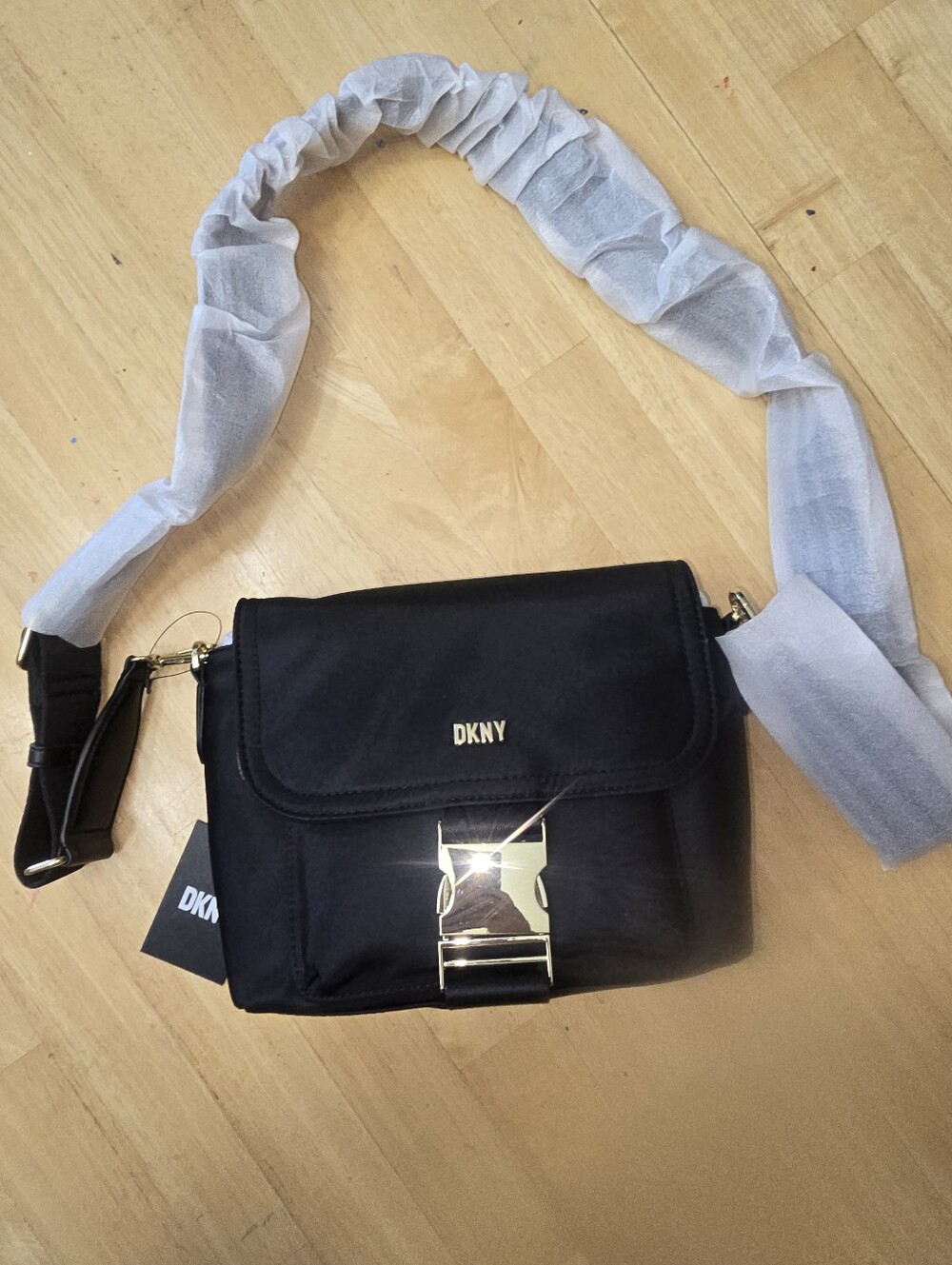 DKNY Black Crossbody Bag with Gold Hardware